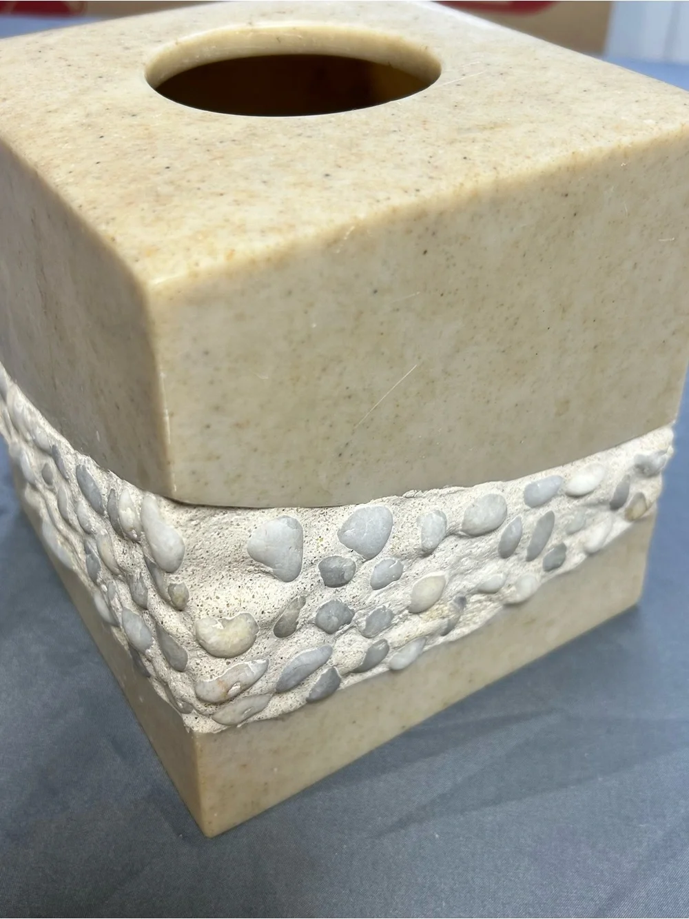 Veratex Really Stone Beige Square Tissue Box Cover Heavy Natural Bathroom Decor